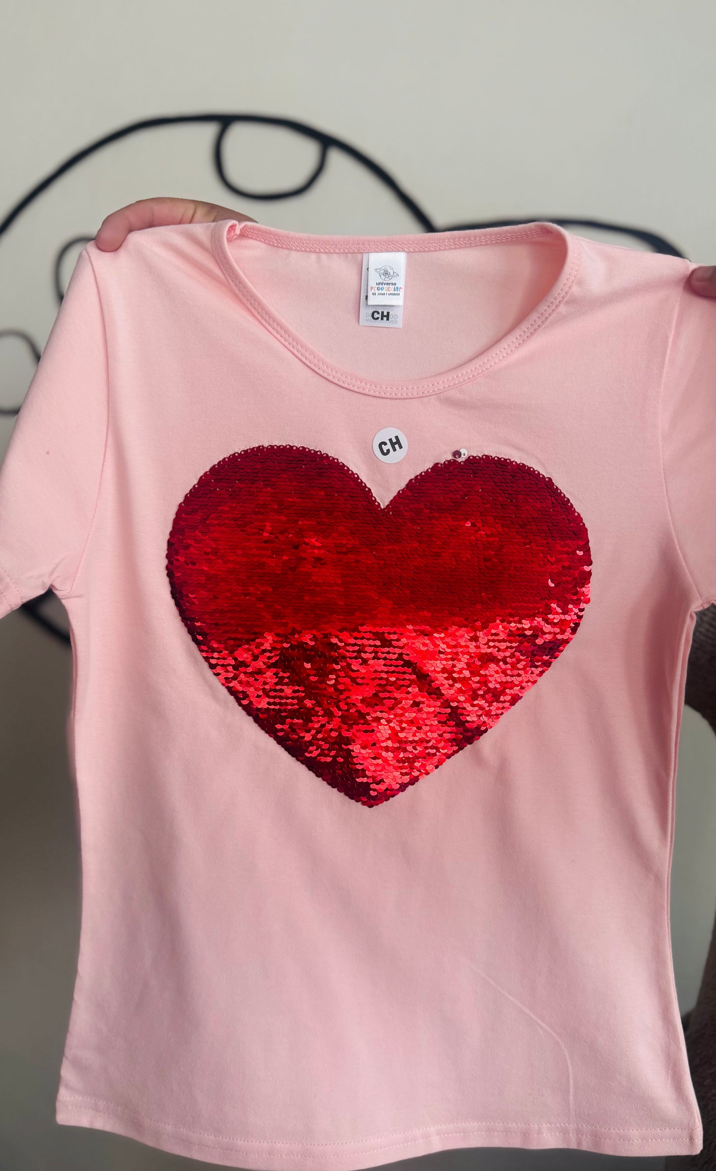 Playera corazón lentejuela